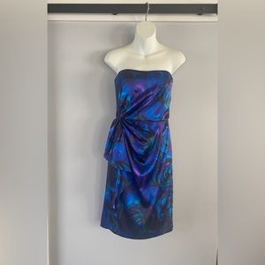 Gorgeous Blue satin strapless cocktail dress-Maggy London size 4